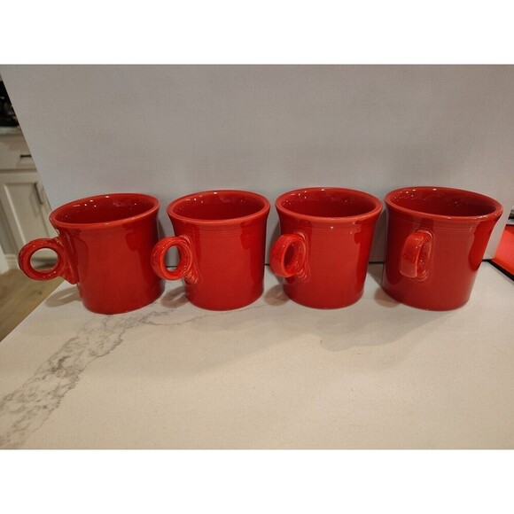 Set of 4 Fiesta Fiestaware HLC S Scarlett Red Mug Tom Jerry Ring Handle - Picture 6 of 7
